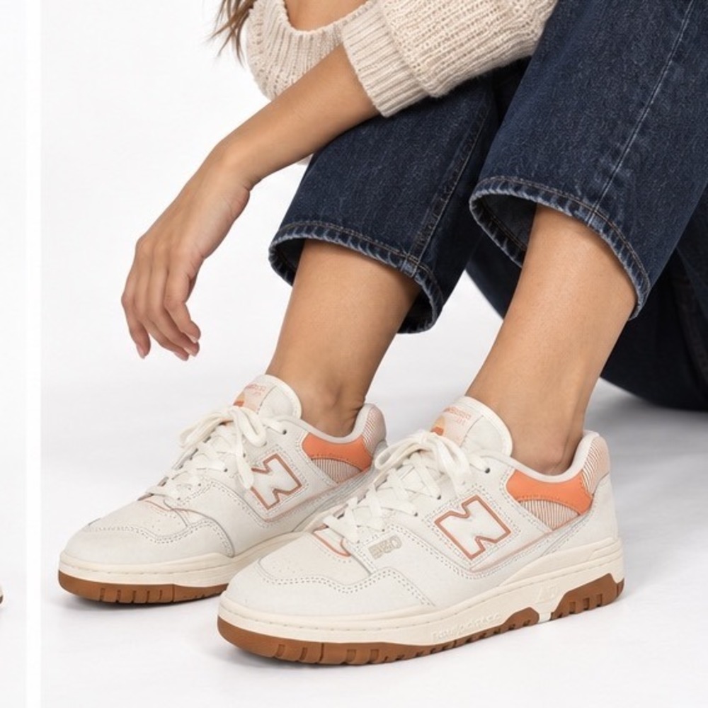 New Balance 550 Sea Salt Orange Suede Sneakers W9 M7.5 Athleisure Chic 118-07